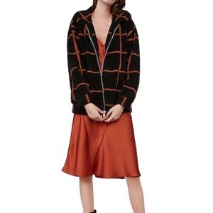 Express Ultra Soft Black/Chestnut Plaid Sherpa Teddy Full Zip Lined Jacket